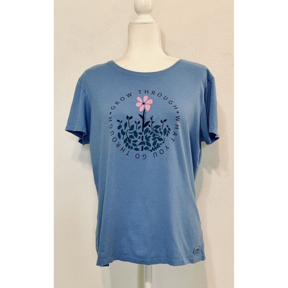 Life Is Good Size L Blue Crusher T-Shirt Grow Through What You Go Through - Picture 1 of 9